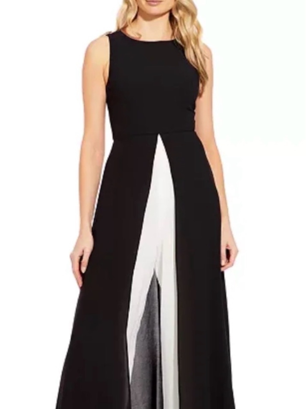 NWT Adrianna Papell Colorblock Black and White Jumpsuit with Skirt Overlay